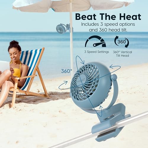 IRIS USA WOOZOO 3.5" Cordless Portable Clip On Fan, USB-C Rechargeable Fan, LED Light, Mosquito Repellent Tray, 360° Tilt, 3 Speeds,Bedside Kitchen Camping Golfing Outdoor Use, White