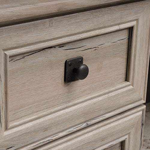 Sauder Palladia L Shaped Desk with Drawers, Office Desk with File Cabinet Storage, Cable Management, Keyboard Tray, in Split Oak finish