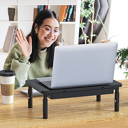 WALI Computer Monitor Stand with Storage, Desk Monitor Riser 3 Height Adjustable, Laptop Riser with Airflow Vents, Desk Organizer for Computer, Laptop, Printer, Notebook (STT003D-B), 1 Pack, Black