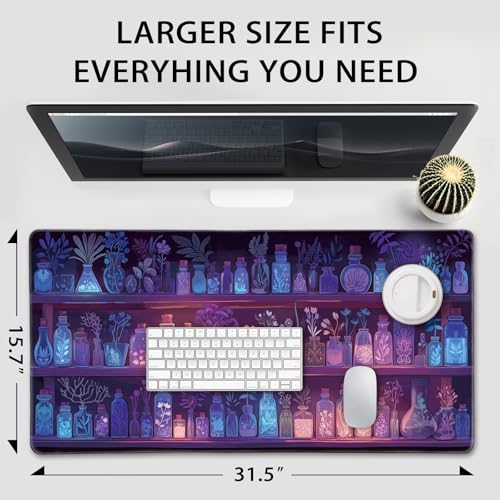 Mcapirivo Mystical Potion Bottles Gaming Mouse Pad 31.5"x15.7"｜XXL Desk Mat, Non-Slip Rubber Base & Stitched Edges - Extended Waterproof Mousepad for PC/Laptop/Office/Home Decor