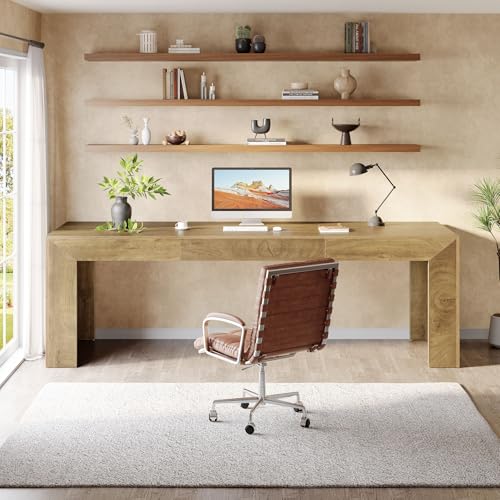 Tribesigns 78.7-Inch Long Computer Desk for 2 People, Farmhouse Executive Desk with Wooden Desktop and Legs, Large Workstations Writing Table Gaming Table for Home Office, Heavy Duty, Brown