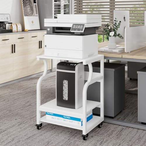 Natwind Large Printer Stand, 24''x20''x29'' Printer Table with Adjustable Storage Shelf, 3 Tier Rolling Cart with Wheels, Multifunctional Home Office Shelves for Heat Press, 3D Printer (White)