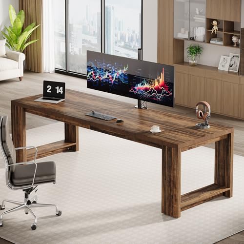 Tribesigns Two Person Desk, 86.6-Inch Extra Long Computer Desk, Two Person Double Desk Workstation for Home Office, Rustic Brown