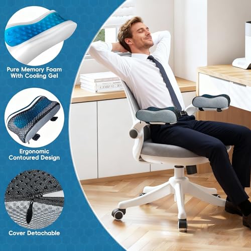 YaZimalu Cooling Gel Armrest Pads,Thick Memory Foam Elbow Pillow for Desk & Gaming Chairs Ergonomic Forearm Support for Pressure Relief,Universal Adjustable Cushion for Work from Home (Set of 2)