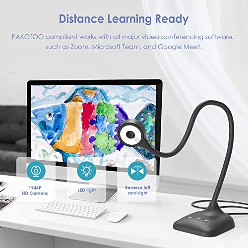 PAKOTOO USB Document Camera for Teachers, Webcam/Doc Camera for Classroom with A3 Format, 3-Level LED Lights, Image Invert, Fold, Dual mic for Mac OS, Windows, Zoom, OBS Work with Distance Learning