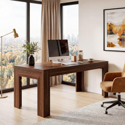 Tribesigns 63" Modern Home Office Desk, Long Wooden Computer Desk, Walnut