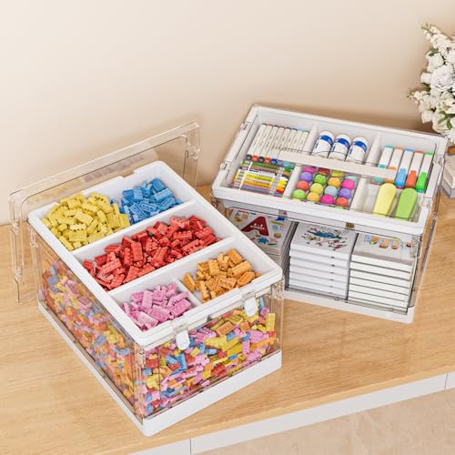 24QT 2Packs Clear Craft Organizers and Storage with Trays, Art Supply Organizer and Storage, Craft Storage Box with Lid for Beads, Markers, Coloring Books, Sewing, Playdoh and Tools Transparent