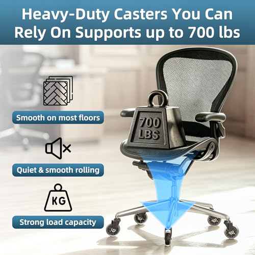 WEWILL Office Chair Wheels - Rubber Casters Replacement Universal Fit 98% Chair(Set of 5) Heavy Duty 3 Inch Smoothly & Quietly Safe for All Floor, Hardwood, Tile, Carpet, Noise Free - Clear