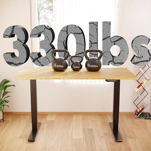 FLEXISPOT E6 MAX Bamboo 55x28 Inch Dual Motor 3-Stage Heavy Duty Standing Desk, 330lbs Weight Capacity, Height Adjustable Desk w/Cable Management & Wheels (Solid Bamboo Desktop + Black Frame)