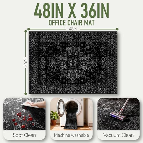 Office Chair Mat for Hardwood Floor, 36"x48" Desk Chair Mat for Home Office, Non-Slip Under Desk Mat for Rolling Chair,Washable Chair Rugs for Gaming Chairs-Black