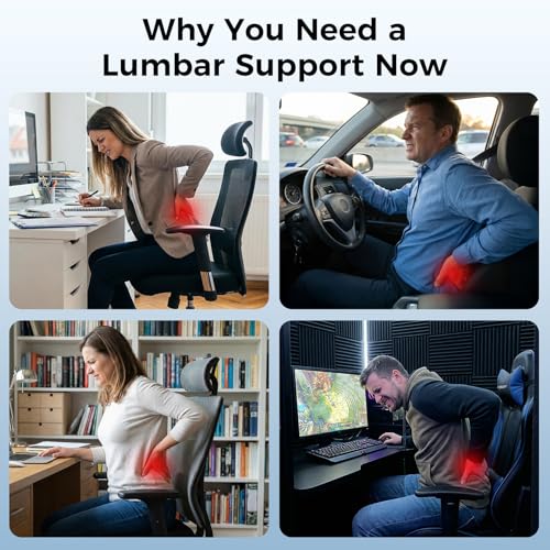 TISHIJIE Lumbar Support Pillow for Car & Office Chair - High-Density Memory Foam Back Cushion for Sciatica & Lower Back Pain Relief - Non-Slip Support for Long Commutes & Desk Workers (Black)