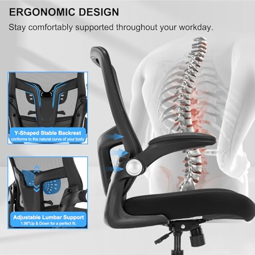 Bondesin Drafting Chair, Ergonomic Tall Office Chair with Lumbar Support Standing Desk Stool with Flip-up Armrests Comfy High Office Desk Chair with Adjustable Foot Ring for Counter Height Desk, Black