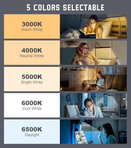 Kaulsoue Desk Lamp for Home Office with Base, Eye-Caring Desk Light with Adjustable Gooseneck, 12W USB Adapter Touch Control 5 Dimmable Brightness & Color Tall Lamp for Work, Computer, Study, Task