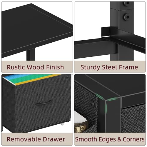 HIGDBFE File Cabinet with 2-Tier Shelf, Letter Size Drawer Filing Cabinet with Reversible Side Bag, Vertical Office Cabinet Printer Stand with Storage for Home Office, Black, 16.5" W