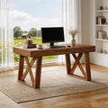 Tribesigns 55 Inch Walnut Computer Desk with Drawer, Mid-Century Farmhouse Executive Desk, Rustic Wide Desktop Home Office Desk for Workstation