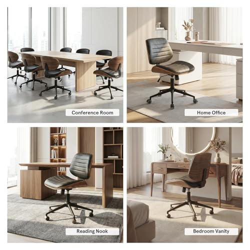 Sytopia Small Desk Chair for Home Office, Adjustable Height Swivel Armless Office Chair No Arms, Mid Century Modern Chair with Wheels, Walnut Wooden Sturdy Furniture, Easy Assembly, Vintage Black