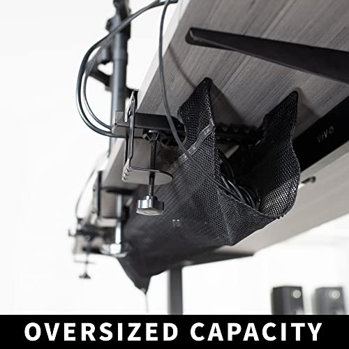 VIVO No Drill Clamp-on 36 inch Mesh Net Under Desk Cable Management Wire Organizer, Adjustable Home Office Standing Desk Cord Storage Sleeve, Black, DESK-AC36MH