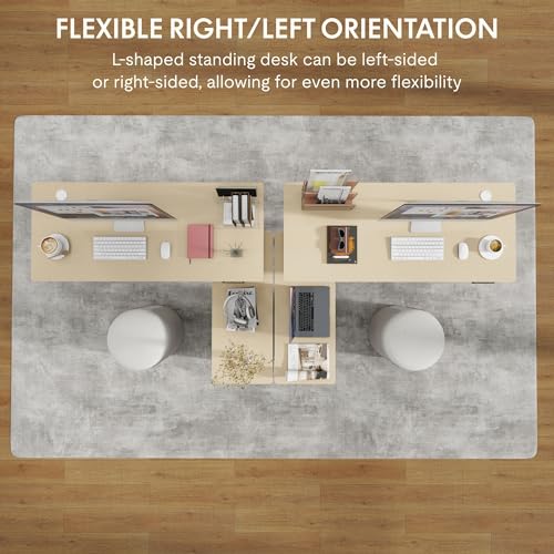 FLEXISPOT L Shaped Standing Desk with Drawers, Large Electric Height Adjustable Executive Desk, Sit Stand Desk for Home Office and Workstation, Hooks and USB Port (63"x28" White Wood Grain)
