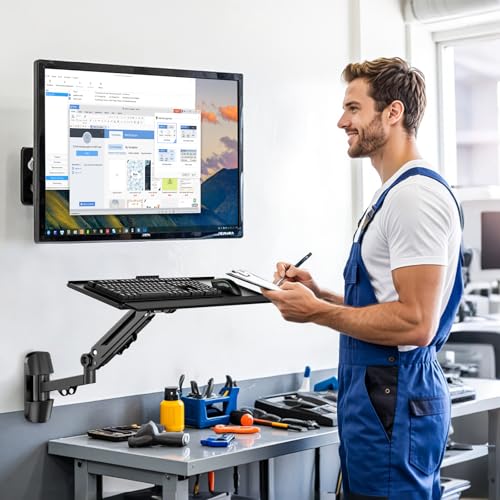 Putilsen Mount Wall Mount Keyboard Tray- Keyboard and Mouse Stand & Monitor Mount Arm,Height Adjustable Typing Platform Holds up to 26.4 lbs,Black