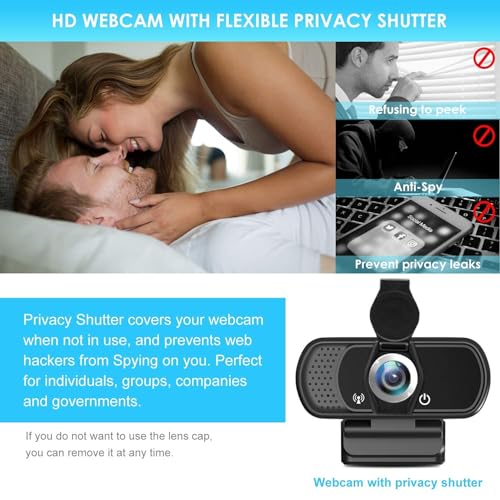 XPCAM Full HD 1080P Webcam with Microphone and Tripod, Pro Streaming Computer Camera with Privacy Cover, Widescreen USB Web Camera for Desktop PC Laptop Mac