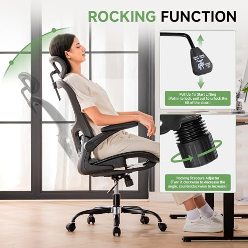 GTPLAYER Office Chair, Home Ergonomic Desk Chair with High Back Mesh, Mesh Office Computer Desk Chairs with Adjustable Lumbar Support, Rolling Work Swivel Task Chairs with 3D Armrests and Headrest