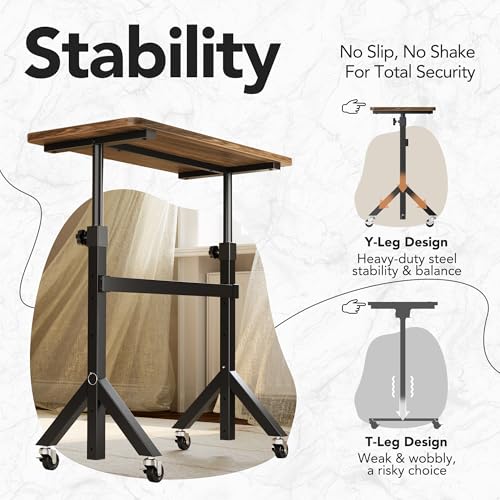 HUANUO 32'' Small Standing Desk Adjustable Heigh, Mobile Stand Up Desk with Wheels, Portable Rolling Desks for Walking Pad and Treadmill, Computer Laptop Desks for Home Office Space