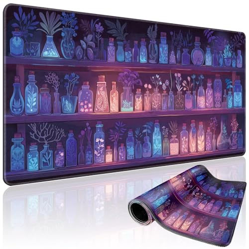 Mcapirivo Mystical Potion Bottles Gaming Mouse Pad 31.5"x15.7"｜XXL Desk Mat, Non-Slip Rubber Base & Stitched Edges - Extended Waterproof Mousepad for PC/Laptop/Office/Home Decor