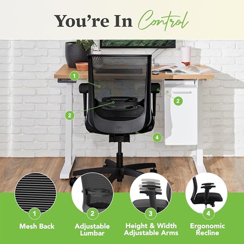 HON Convergence Ergonomic Office Chair with Mesh Back, Adjustable Arms, Lumbar Support, Synchro‑Tilt Desk Chair with Wheels for Home Office or Computer Use, Black Frame, Black
