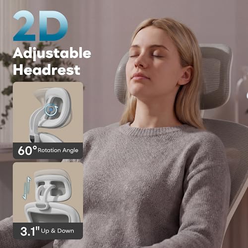SeekFancy Ergonomic Office Chair M903, Computer Desk Chair with Wheels, High Back Mesh Office Chair with Adjustable Lumbar Support, Headrest, Flip-Up Armrests, White Grey