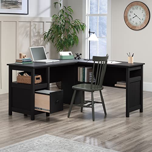 Sauder Cannery Bridge L-Shaped Office Desk with Storage Drawer and Self, in Raven Oak