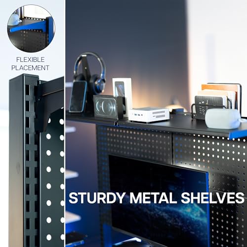 VIVO Steel Triple Clamp 47 x 31 inch Desk Pegboard System with 2 Monitor Mounts and Storage Shelf, Fits up to 32 inch Screens, Office Accessory Organizer, Black, PP-DK48SB