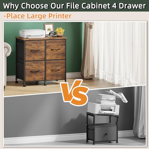 HIGDBFE 4 Drawer Lateral File Cabinet, Mobile Filing Cabinet for Large Printer, Home Office Functional Office Storage Cabinet & Printer Stand, Fits Letter/A4, Fabric Drawer, Rustic Brown