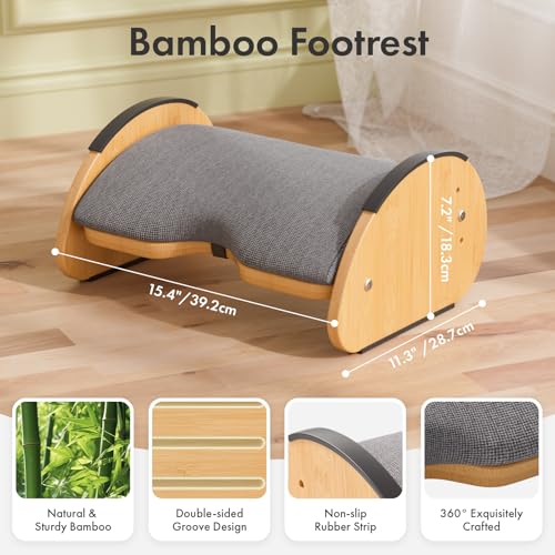 Amazer Bamboo Under Desk Footrest with Cushion 3-in-1, Reversible Ergonomic Wood Rocking Foot Rest for Under Desk at Work, Adjustable Foot Stools with Washable Cover, Desk Leg Rest for Home Office