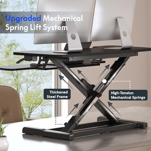 FLEXISPOT Standing Desk Converter 36" Desk Riser, Height Adjustable Desktop Riser Sit Stand Computer Workstation, Spacious Stand Up Desk Converter for Laptop Keyboard and Monitor Setup, Black