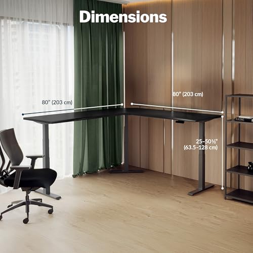 Vari ComfortEdge 80x80 L-Shape Electric Standing Desk – Height Adjustable Sit-Stand VariDesk for Corner Office with Reversible Left/Right Design + Black Top/Slate Legs (Ships in 4 Boxes)