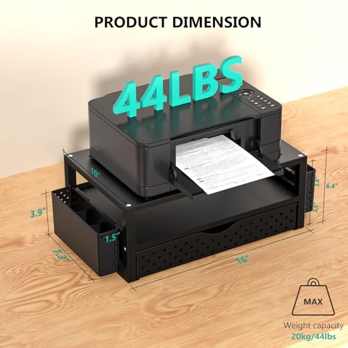 WALI Bundles Monitor Stand Riser with Drawer and 2 Pen Holders and Desk File Organizer, 4 Tier Desktop Paper Letter Tray Organizer with Drawer and 2 Pen Holders (PTT004-B+DO005DH-B)