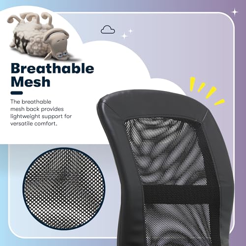 Serta Essential Armless TaskChair, Small Desk Chairs with Wheels, Breathable Mesh Back and Faux Leather, Quality Foam Cushion Seat for Comfort, Minimal Design for Vanity Table, Black