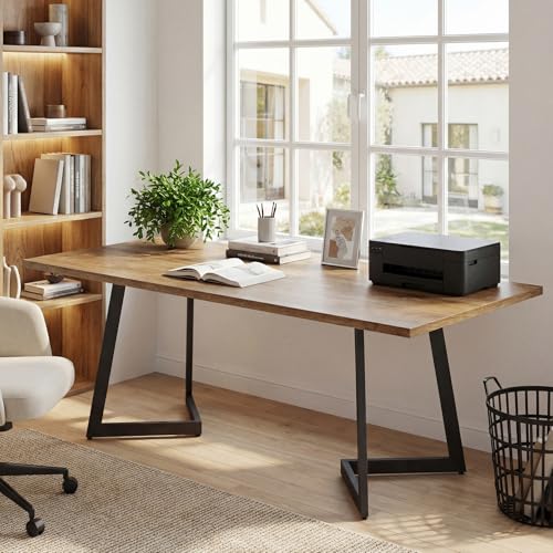 Tribesigns 62.2-Inch Industrial Executive Desk, Simple Modern Home Office Computer Desk with Sturdy Metal V-Shaped Legs, Large Study Writing Table Business Workstation, Easy Assembly (Brown+Black)