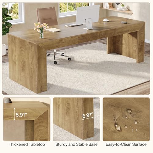 Tribesigns 78.7-Inch Long Computer Desk for 2 People, Farmhouse Executive Desk with Wooden Desktop and Legs, Large Workstations Writing Table Gaming Table for Home Office, Heavy Duty, Brown