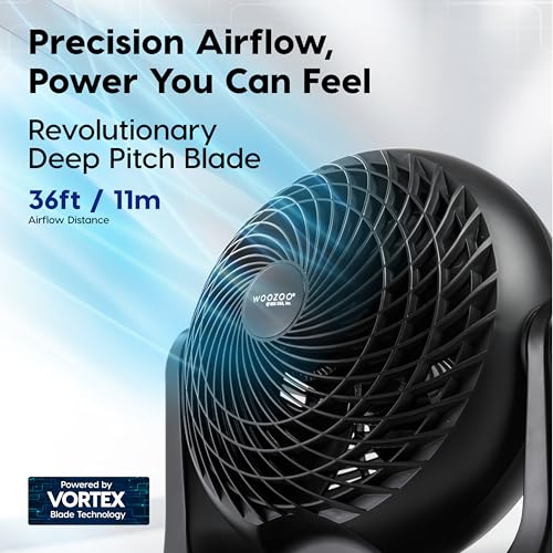 IRIS USA WOOZOO Desk Fan, Oscillating Air Circulator, 3 Speeds, 36ft Max Air Distance, 244ft² Coverage, 112° Adjustable Vertical Tilt, 29db Quiet Motor, Small Fan for Bedroom, Office, Dorm, Black