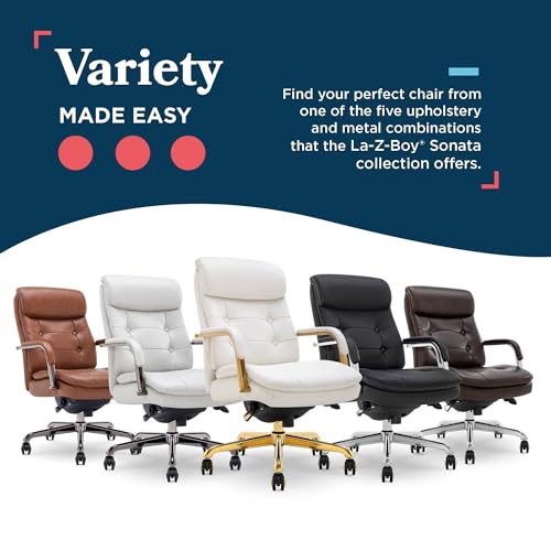 La-Z-Boy Sonata Ergonomic Bonded Leather Swivel Executive Chair, White and Gold (CCHR10014A)