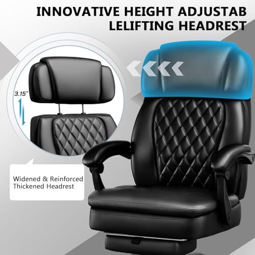 Zonelucky Executive High Back Home Office Chair with Foot Rest & Adjustable Headrest for Lower Back Pain Relief, Comfy Ergonomic Computer Desk Chair 400lb, Padded PU Leather Chair, Pocket Spring seat