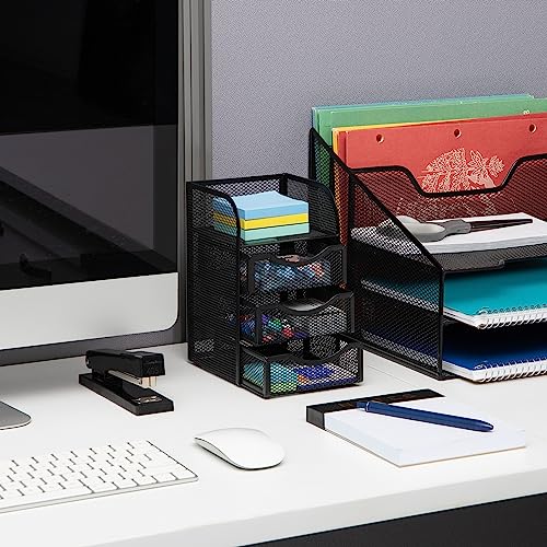 Mind Reader Desktop Accessory Storage, Paper Binder Clip Basket, Workspace, Office, Metal Mesh, 4.75"L x 5"W x 8"H, Black
