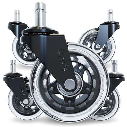 The Office Oasis Original Rollerblade Office Chair Wheels (As Seen On PBS) - Incredibly Smooth & Quiet Casters - Safe for Hardwood Floors & Carpet - Easy Installation with Universal Fit - Set of 5