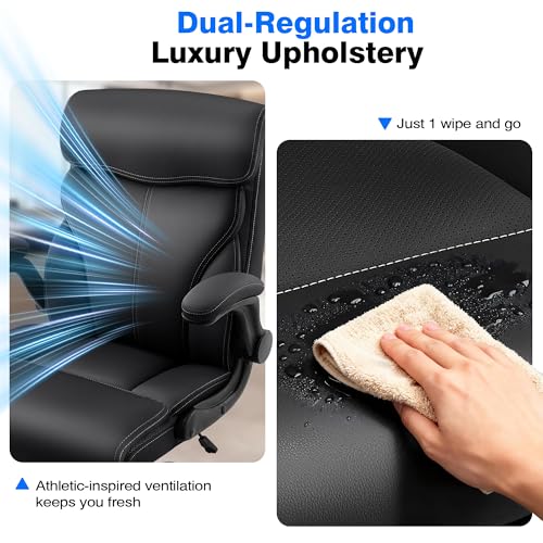 AreShark Office Chair - Executive High Back Breathable Comfy Desk Chair with Lumbar Support - Ergonomic Leather Rolling Swivel Computer Chair with Rock Function for Working Studying Gaming Relaxing