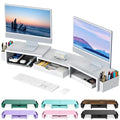 gianotter Dual Monitor Stand Riser, Desk Organizer With Drawer and 2 Pen Holders, Monitor Stand for Desk, Office Decor Essentials (White)