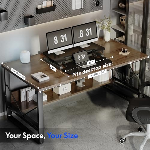 FLEXISPOT 32" Standing Desk Converter, Space-Saving Desktop Riser for Home Office, Sit Stand Computer Workstation for Laptop & Dual Monitor Setup, Black
