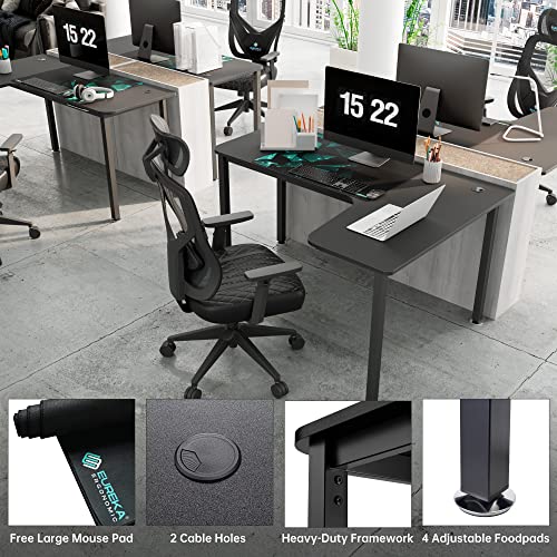 EUREKA ERGONOMIC 60 Inch Black Corner L Shaped Computer Desk, Home Office Gaming Study Work Writing Table Long Large Sturdy Workstation Simple Modern with Metal Legs, Right Side