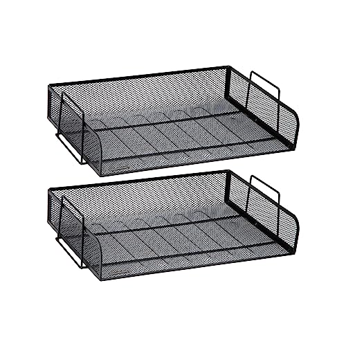 Mind Reader Stackable Paper Tray, Desktop Organizer, File Storage, Office, Metal Mesh, 2 Pcs., Black