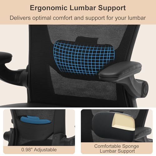 Bondesin Drafting Chair Tall Office Chair with PU Leather Seat, 400lbs Ergonomic Standing Desk Chair with Lumbar Support,Counter Stool with Adjustable Footrest Ring & Flip-up Armrests,Black